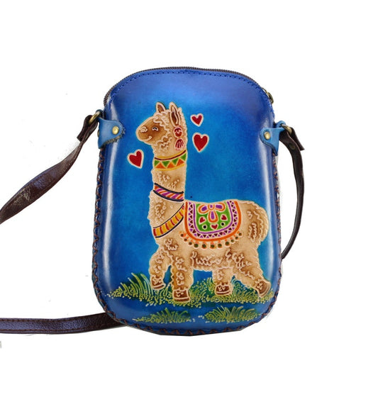 Handmade Genuine Leather Llama Purse / Crossbody