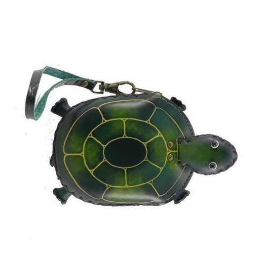 Genuine Handmade Leather Green Turtle Wristlet / Coin Purse/ animal coin bag, cartoon mini wallet