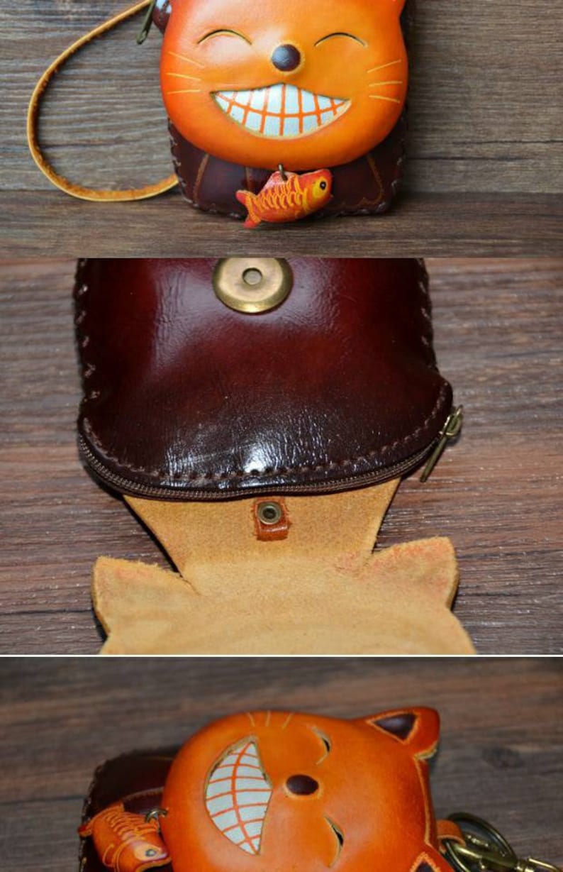 cat/wristlet/coin purse/leather/ key chain/wallet/lucky cat/ maneki-neko