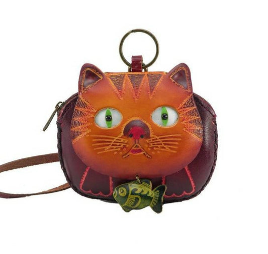 cat/wristlet/coin purse/leather