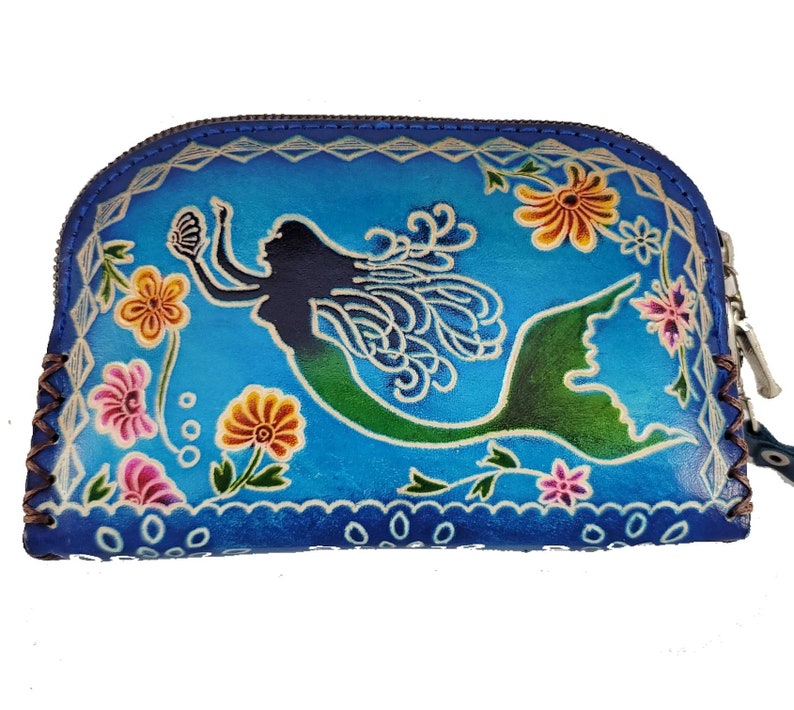 Genuine Handmade Leather Mermaid Wristlet / Coin Purse / Wallet