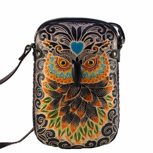 Handmade leather owl crossbody bag, shoulder bag, Cross-body Purse ,animal cartoon bag, phone bag, mini small satchel