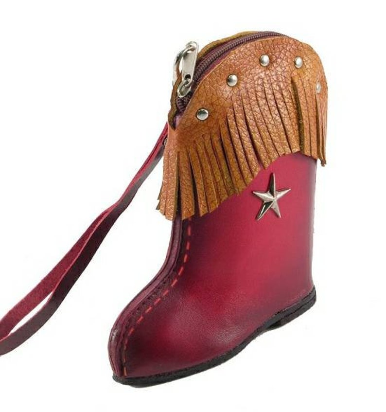 Handmade Genuine Leather Cowboy Boot Ornament / Coin Purse / Wristlet