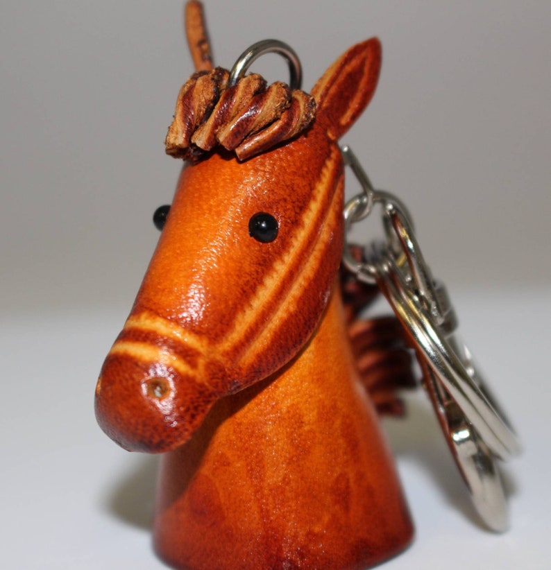 Genuine Handmade Leather Horse Keychain, Cartoon Keychain, Animal key ring, cartoon small gift, genuine leather small pendant.