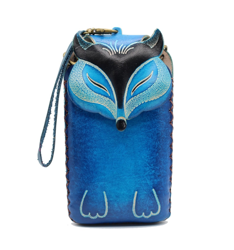Genuine Handmade Leather Fox Cell Phone Case / Cross-body