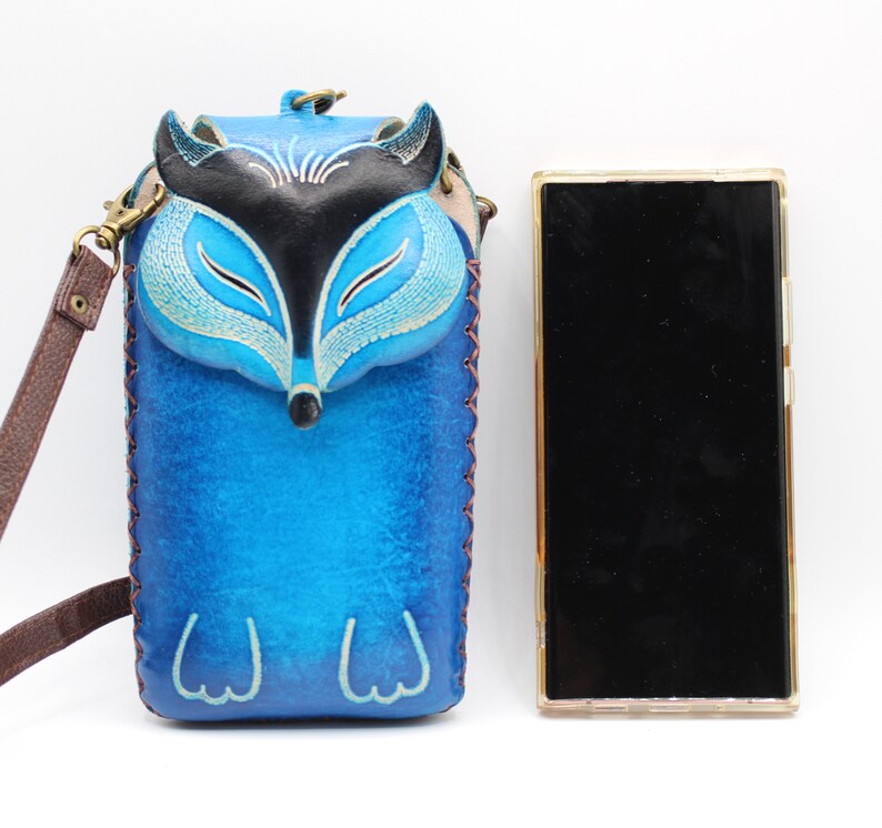 Genuine Handmade Leather Fox Cell Phone Case / Cross-body