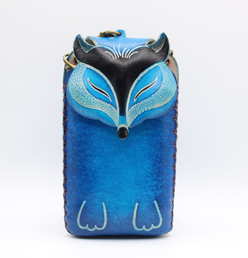 Genuine Handmade Leather Fox Cell Phone Case / Cross-body