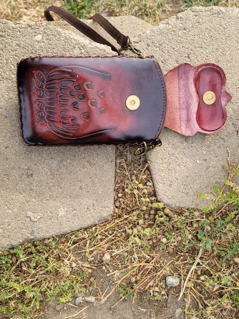 Genuine Handmade Leather Owl Cell Phone Case / iPhone Case