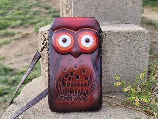 Genuine Handmade Leather Owl Cell Phone Case / iPhone Case