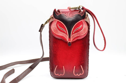 Genuine Handmade Leather Cell Phone Case / Red Fox / iPhone/Samsung