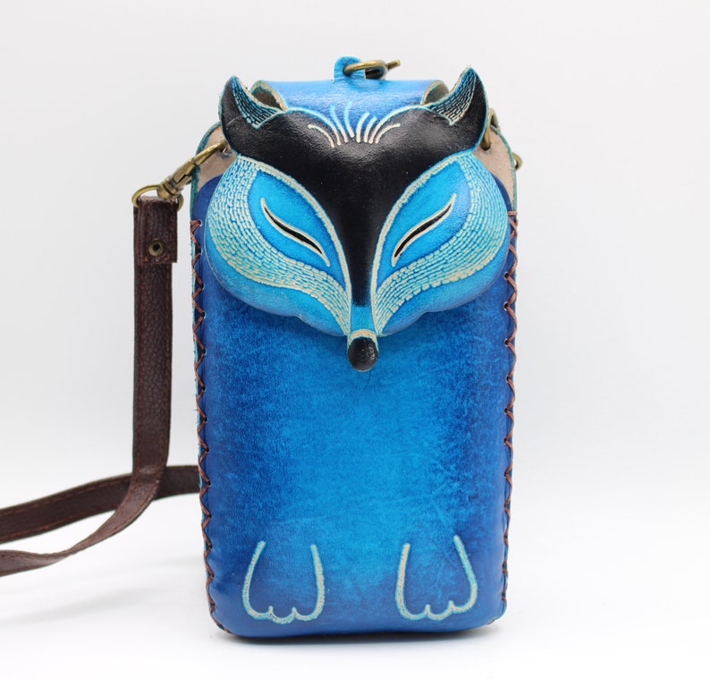 Genuine Handmade Leather Fox Cell Phone Case / Cross-body
