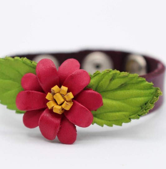 Genuine Handmade Leather Flower Bracelet