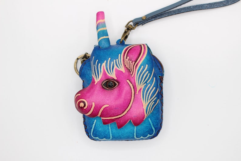 Genuine Handmade Leather Unicorn Coin Purse / Wristlet