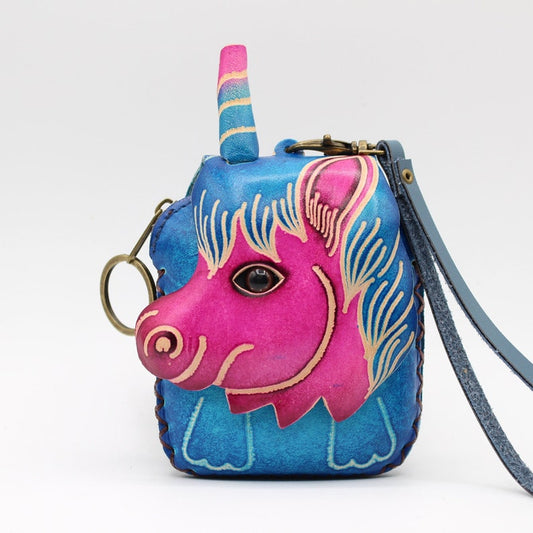 Genuine Handmade Leather Unicorn Coin Purse / Wristlet