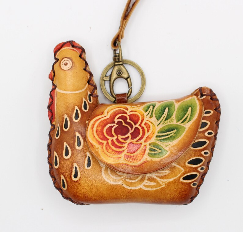 Handmade Leather Chicken Coin Purse: 3D Animal Design