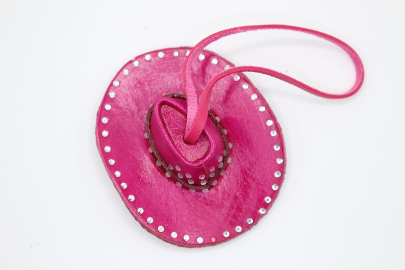 Genuine Handmade Leather Cowboy Hat Ornament with Rhinestones