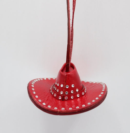 Genuine Handmade Leather Cowboy Hat Ornament with Rhinestones