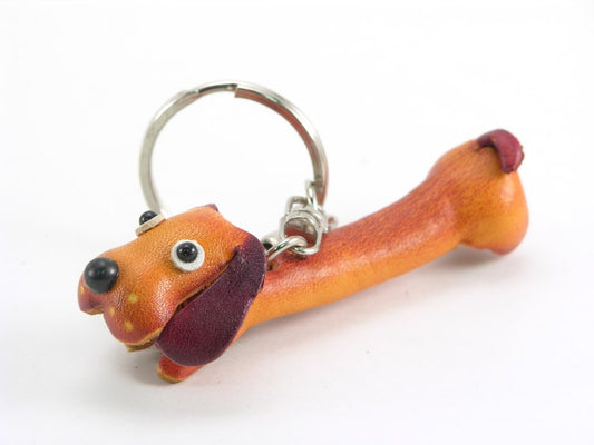 Genuine Handmade Leather Dachshund Hot Dog Key Chain