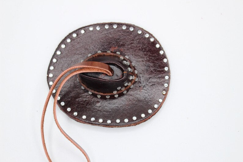 Genuine Handmade Leather Cowboy Hat Ornament with Rhinestones