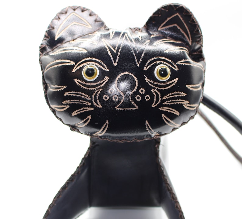 Handmade leather black cat purse shoulder bag