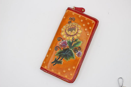 Handmade Leather Sunflower Wallet