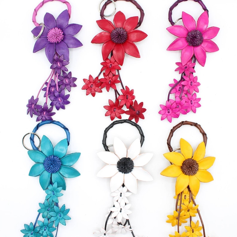 Genuine Handmade Leather Flower Keychain bag charm purse charm