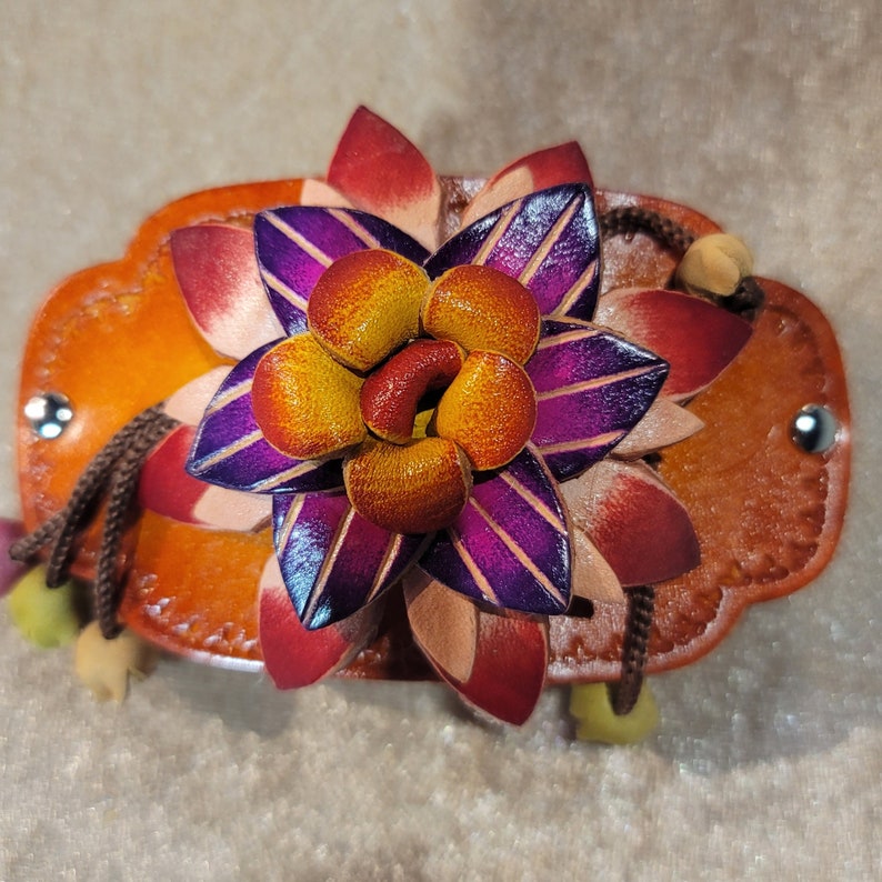 Genuine Handmade Leather Flower Barrette with Stick/Clip