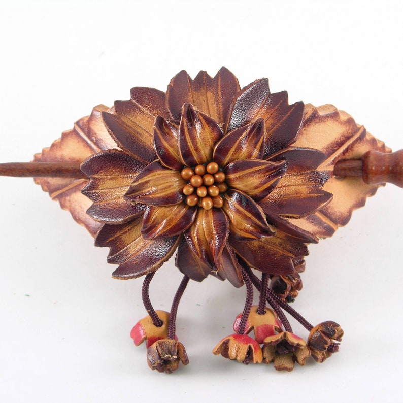 Genuine Handmade Leather Flower Hair Stick / Hair Clip - Hair Accessory, Ornament