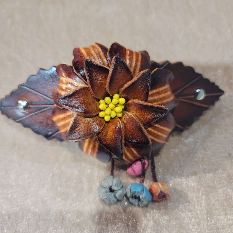 Genuine Handmade Leather Flower Hair Stick / Hair Clip - Hair Accessory, Ornament