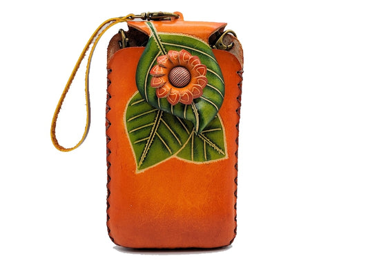 SUNFLOWER on Leaf Cell Phone Case / iPhone Case purse A CROSSBODY