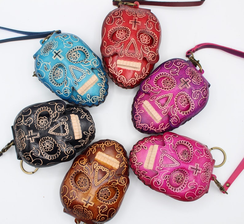 Genuine Handmade Leather Sugar Skull Coin Purse