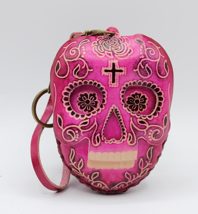 Genuine Handmade Leather Sugar Skull Coin Purse