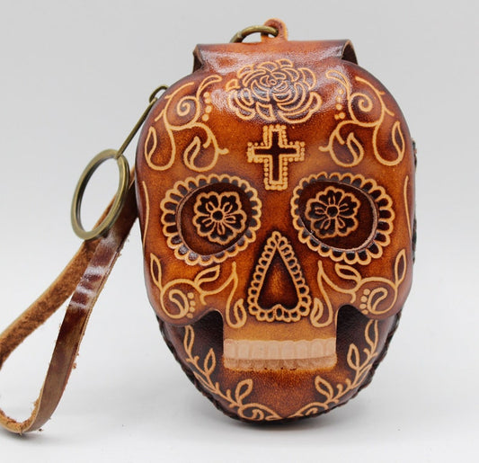 Genuine Handmade Leather Sugar Skull Coin Purse