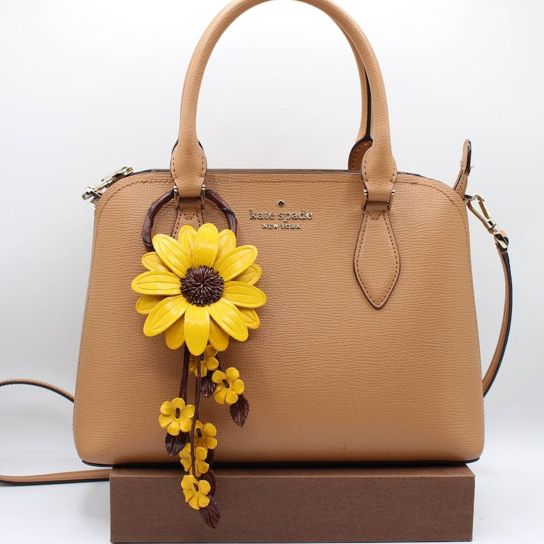 Leather Rose Purse Charm: Handmade Fringe Keychain