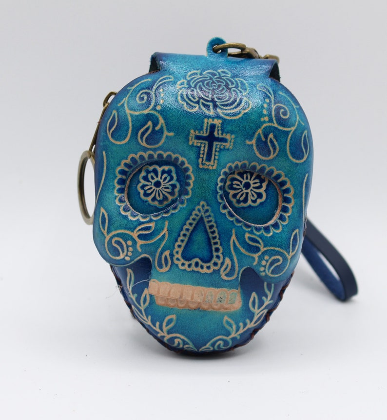 Genuine Handmade Leather Sugar Skull Coin Purse