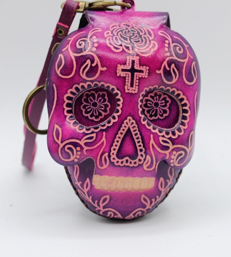 Genuine Handmade Leather Sugar Skull Coin Purse