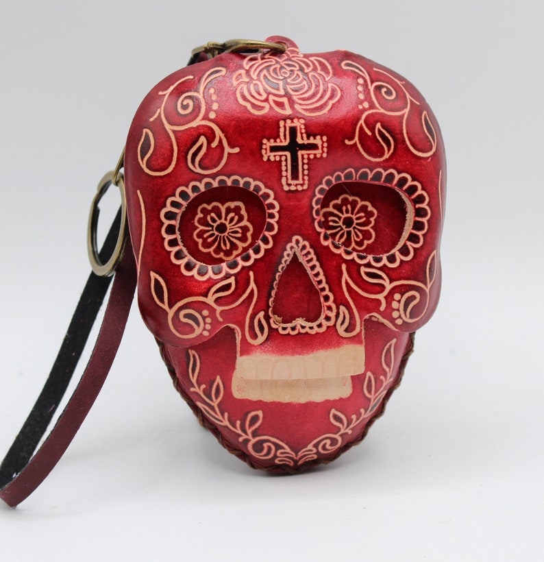 Genuine Handmade Leather Sugar Skull Coin Purse