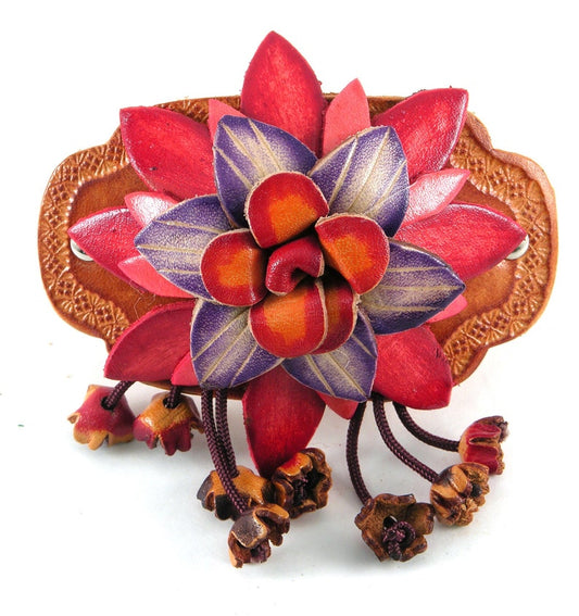 Genuine Handmade Leather Flower Barrette with Stick/Clip