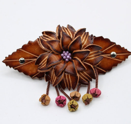 Genuine Handmade Leather Flower Hair Stick / Hair Clip - Hair Accessory, Ornament