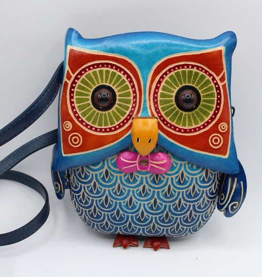 Genuine Leather owl purse cross body