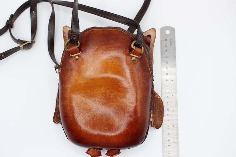 Genuine Leather owl purse cross body