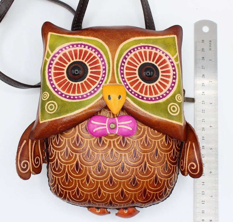 Genuine Leather owl purse cross body