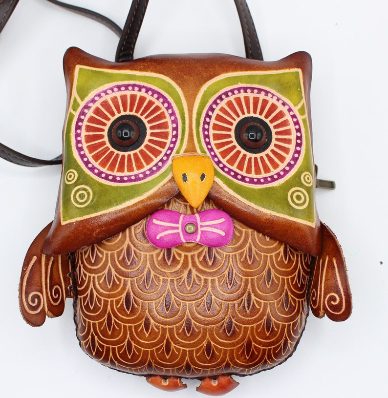 Genuine Leather owl purse cross body