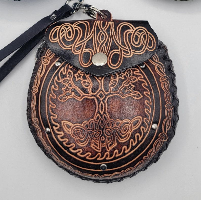 Genuine Handmade Leather Tree of Life Wristlet / Coin Purse / Wallet