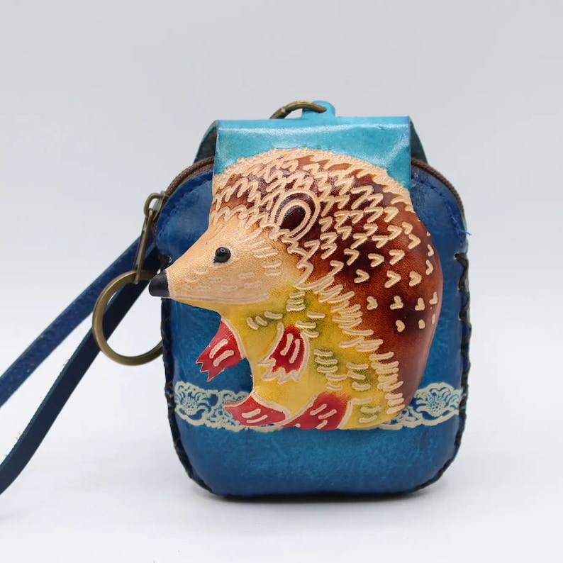 Genuine Handmade Leather Hedgehog Coin Purse / Wristlet / Wallet