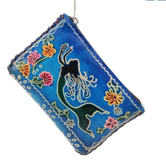 Genuine Handmade Leather Mermaid Rectangle Coin Purse / Wallet / Wristlet