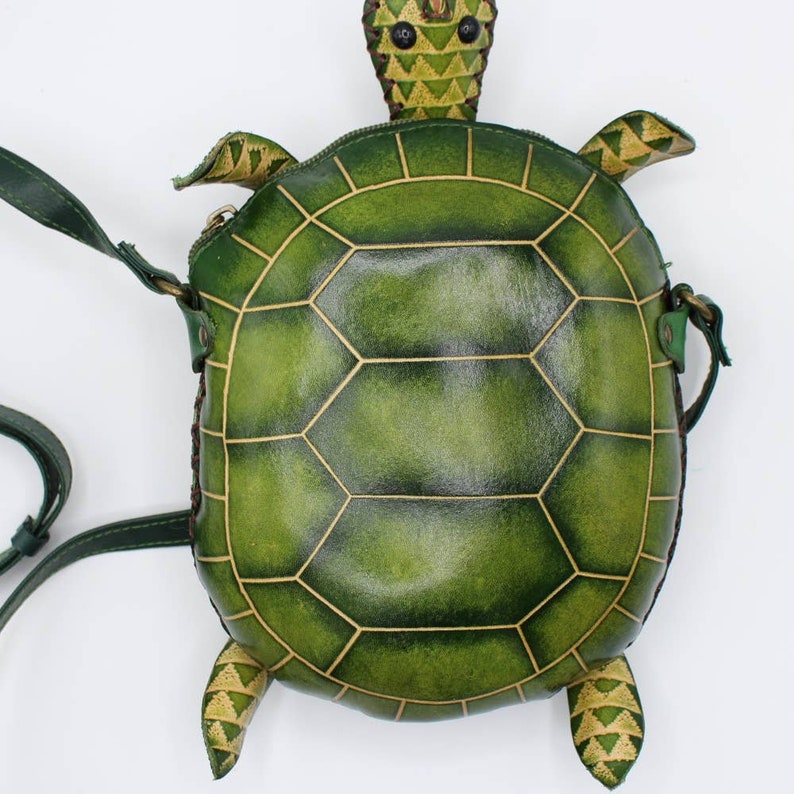 Original Handmade Hand-Painted Genuine Leather Crossbody Bag, Turtle Bag, Animal Cartoon Bag,Phone Bag,Small Shoulder Bag, Cartoon Mini Bag