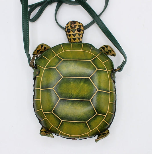 Original Handmade Hand-Painted Genuine Leather Crossbody Bag, Turtle Bag, Animal Cartoon Bag,Phone Bag,Small Shoulder Bag, Cartoon Mini Bag