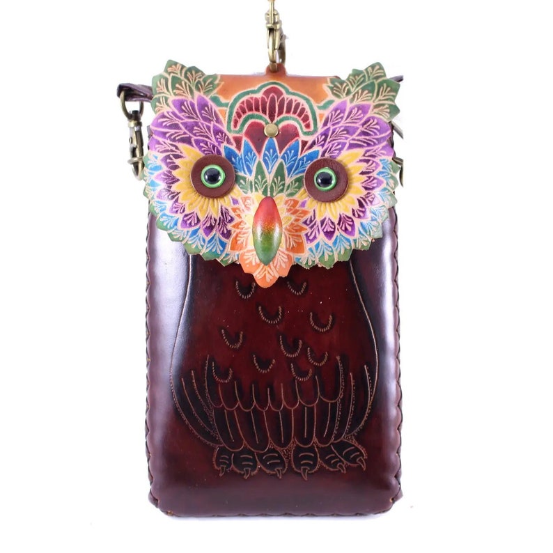 Genuine Handmade Leather Owl Cell Phone Case 