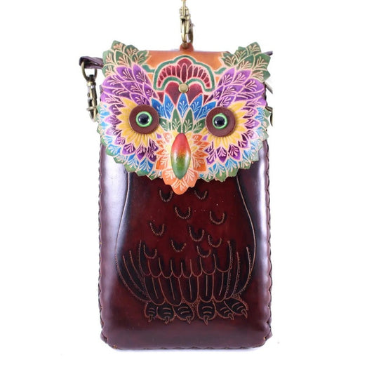 Genuine Handmade Leather Owl Cell Phone Case 